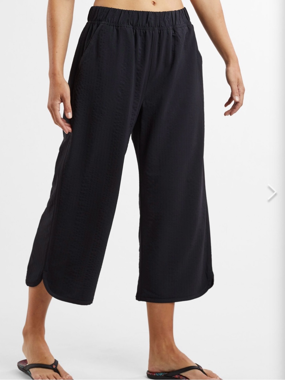 Title Nine Slaycation Women's Wide-Leg Cropped Black Pull-On Pants S UPF Travel